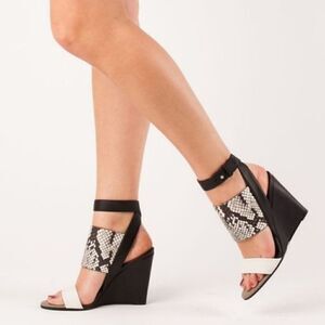Vince Kyra Snake Embossed Leather Wedge Sandals